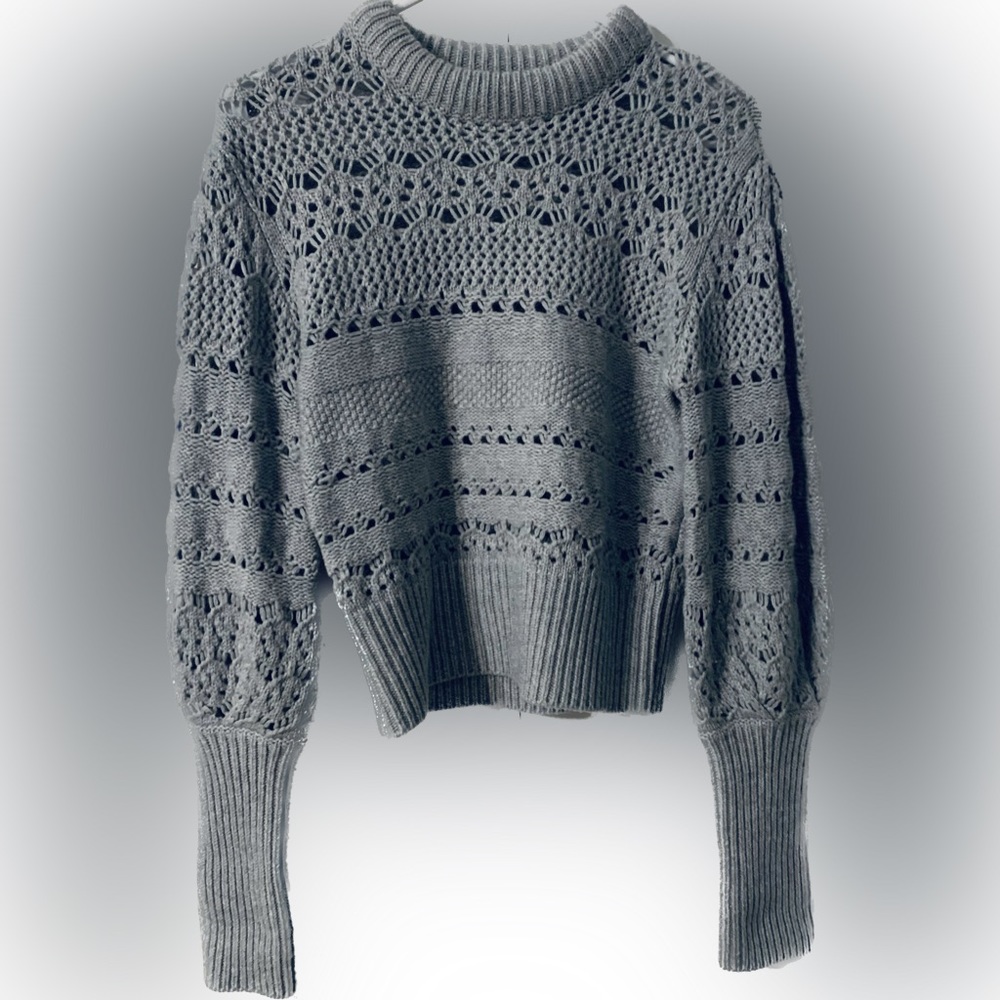 Rag & Bone knit gray sweater bishop lantern sleeves S petite wool cashmere